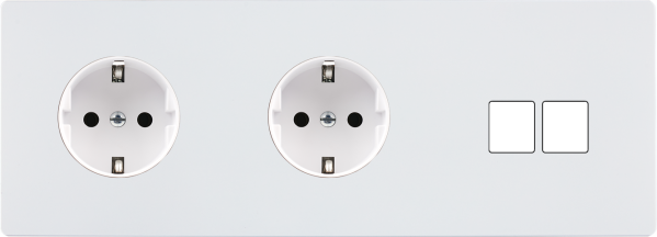 Façade "m" blanc mat triple horizontale 1 prise schuko 1 prise schuko 2 media sans vis