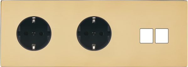 Façade "m" laiton miroir triple horizontale 1 prise schuko 1 prise schuko 2 media sans vis