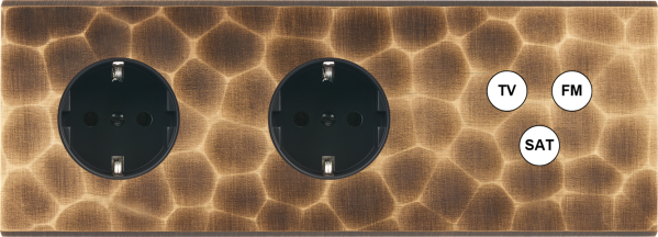 Façade fascination laiton onde triple horizontale 1 prise schuko 1 prise schuko tvfmsat 
