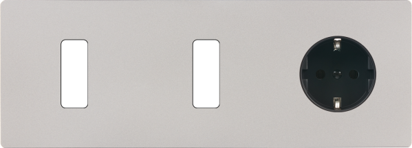 Façade "m" nickel sablé triple horizontale 1 bouton 1 bouton 1 prise schuko sans vis