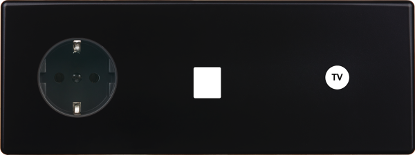 Façade hitera noir soft touch triple horizontale 1 prise schuko 1 média 1 prise tv