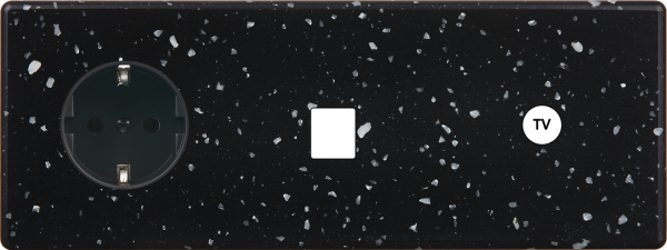 Façade hitera terrazzo noir triple horizontale 1 prise schuko 1 média 1 prise tv