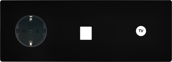 Façade "m" noir mat triple horizontale 1 prise schuko 1 media 1 prise tv sans vis