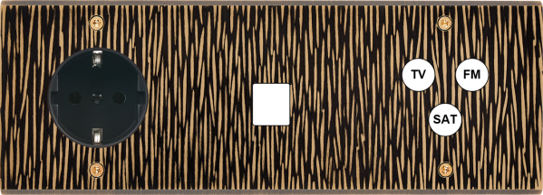 Façade fascination laiton fauve triple horizontale 1 prise schuko 1 media tvfmsat à vis - Modelec - 324435-K