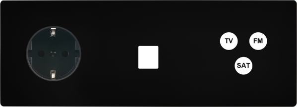 Façade "m" noir mat triple horizontale 1 prise schuko 1 media 1 tv-fm-sat sans vis
