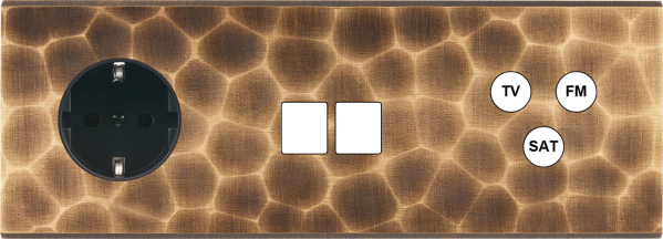 Façade fascination laiton onde triple horizontale 1 prise schuko 2 media tvfmsat  - Modelec - 325432M-K