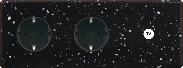 Façade hitera terrazzo noir triple horizontale 1 prise schuko 1 prise schuko 1 basculeur