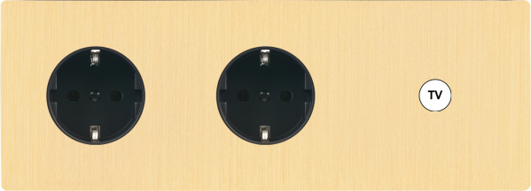 Façade "m" laiton brossé triple horizontale 1 prise schuko 1 prise schuko 1 prise tv sans vis