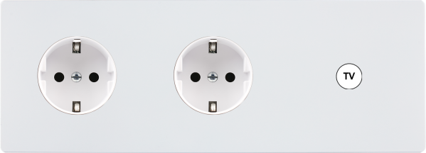 Façade "m" blanc mat triple horizontale 1 prise schuko 1 prise schuko 1 prise tv sans vis
