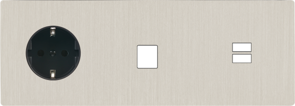 Façade "m" nickel brossé triple horizontale 1 prise schuko 1 media 1 chargeur usb sans vis