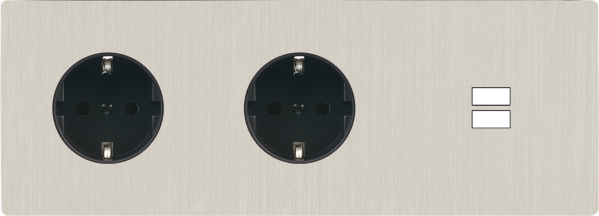 Façade "m" nickel brossé triple horizontale 1 prise schuko 1 prise schuko 1 chargeur usb sans vis