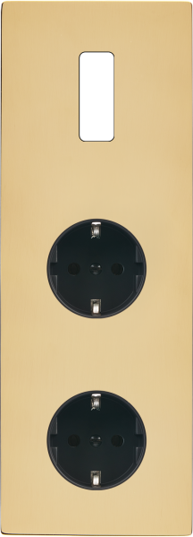 Façade "m" laiton verni triple verticale 1 bouton 1 prise schuko 1 prise schuko sans vis