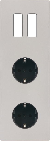 Façade "m" nickel sablé triple verticale 2 boutons 1 prise schuko 1 prise schuko sans vis