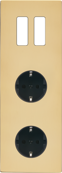 Façade "m" laiton verni triple verticale 2 boutons 1 prise schuko 1 prise schuko sans vis