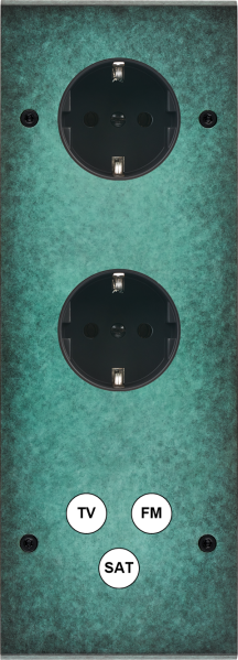 Façade fascination laiton jade triple verticale 1 prise schuko 1 prise schuko tvfmsat à vis