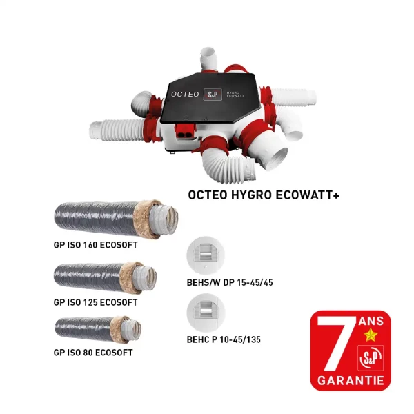 Kit cmi octeo hygro ecowatt+ 2 bouches, gaines isolées ecosoft