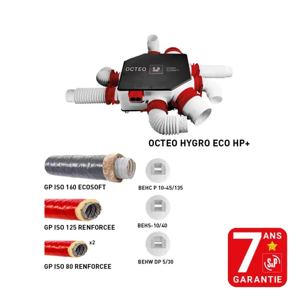 Kit cmi octeo hygro ecowatt hp+ 3 bouches, gaines isolées renforcees