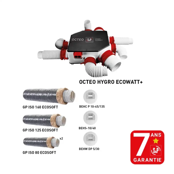 Kit cmi octeo hygro ecowatt+ 3 bouches, gaines isolées ecosoft