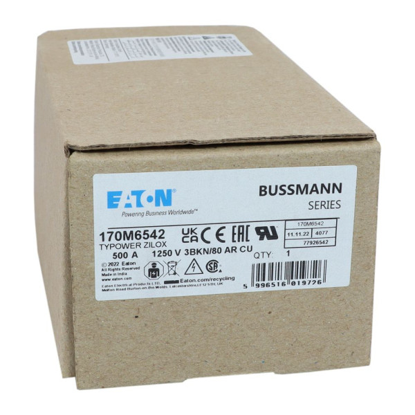 Fuse 500a 1250v 3bkn/80 ar cu  - Eaton - 170M6542