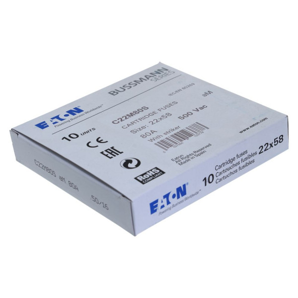 Cyl fuse >str >22 x 58 80a am 500v ac  - Eaton - C22M80S