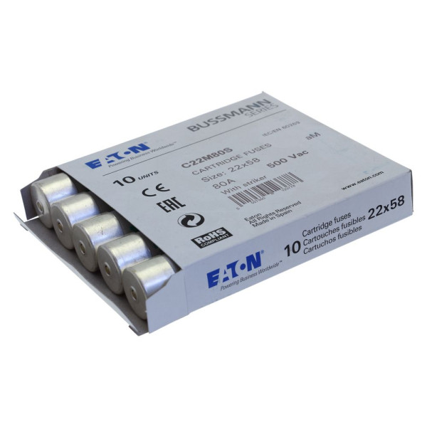 Cyl fuse >str >22 x 58 80a am 500v ac  - Eaton - C22M80S