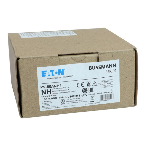 Fuse 50a 1000v dc pv size 1 dual ind  - Eaton - PV-50ANH1