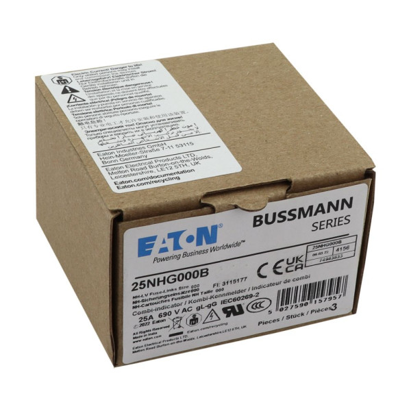 Nh fuse 25a 500v gg/gl size 000  - Eaton - 25NHG000B