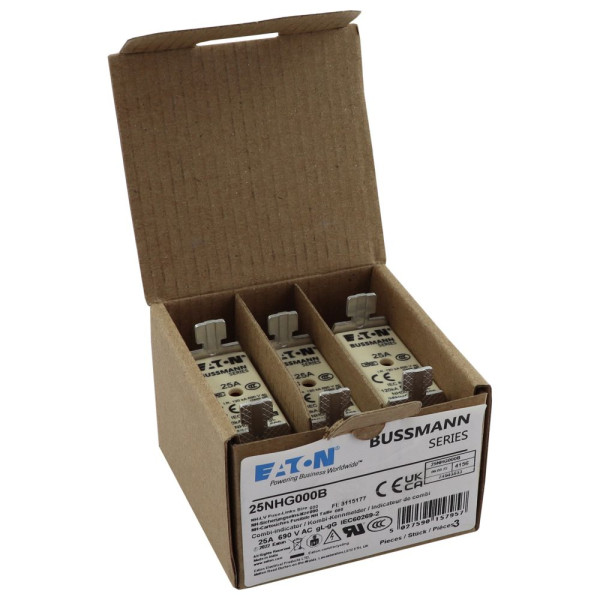 Nh fuse 25a 500v gg/gl size 000  - Eaton - 25NHG000B