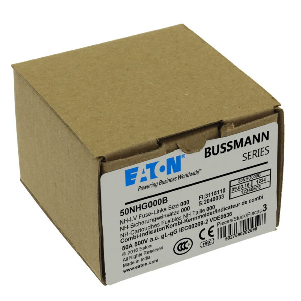 Nh fuse 50a 500v gg/gl size 000  - Eaton - 50NHG000B