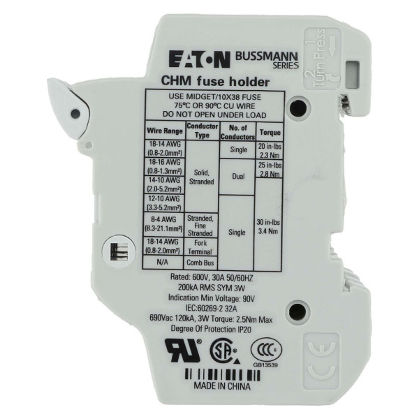 4pole 30a 600v mfh for 10x38 midget fuse  - Eaton - CHM4DU