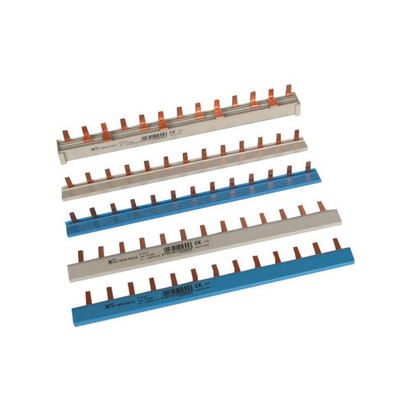 Rail de phase, 1ph, 10qmm, coudé bleu, stylet, 13 modules (Z-SV-10/N-F/13)