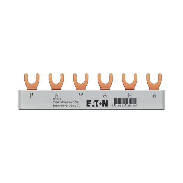 Barre de pontage evgk, triphasé, embouts isolants inclus, 6 modules, 10 mm²