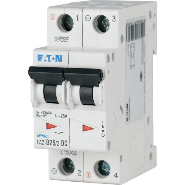 Disjoncteur modulaire, 20a, 2p, courbe b, dc (FAZ-B20/2-DC) - Eaton - 176082