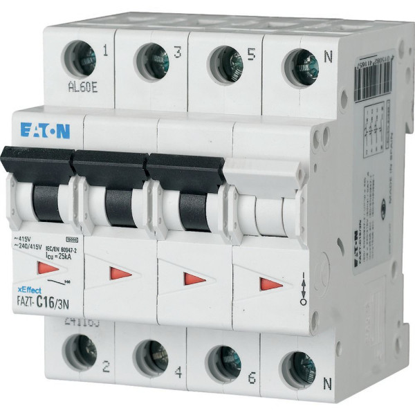 Disjoncteur modulaire, 6a, 3np, courbe b (FAZT-B6/3N) - Eaton - 241080