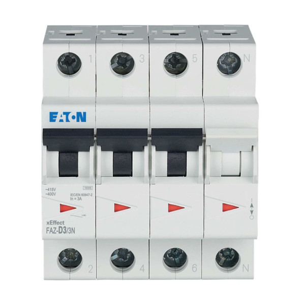 Disjoncteur modulaire, 3a, 3np, courbe d (FAZ-D3/3N) - Eaton - 278988