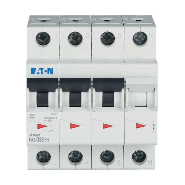 Disjoncteur modulaire, 25a, 3np, courbe d (FAZ-D25/3N) - Eaton - 279000