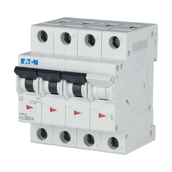 Disjoncteur modulaire, 25a, 3np, courbe d (FAZ-D25/3N) - Eaton - 279000