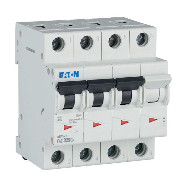 Disjoncteur modulaire, 25a, 3np, courbe d (FAZ-D25/3N) - Eaton - 279000