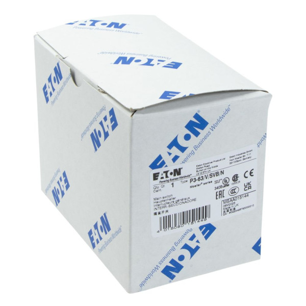 Inter. général, 3 p+n, 63 a, verrouillable, encastré avec fixation arrière (P3-63/V/SVB/N) - Eaton - 015144