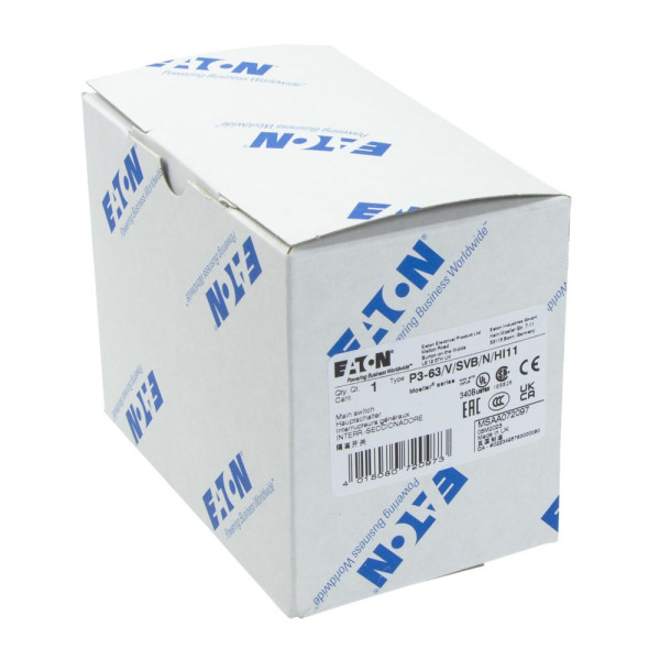 Inter. général, 3 p+n + 1f+1o, 63 a, verrouillable, encastré, fixation arrière (P3-63/V/SVB/N/HI11) - Eaton - 072097