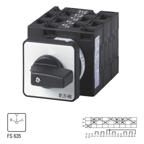 Commutateur, cont.: 9, 32a, 0-y-d, 60°, à acc., encastré (T3-5-25/E)