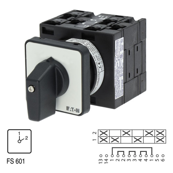 Inverseur, contacts: 6, 32a, plastron: 1-2, 45°, à accrochage, encastré, sond 30 (T3-3-21/E) - Eaton - 018958