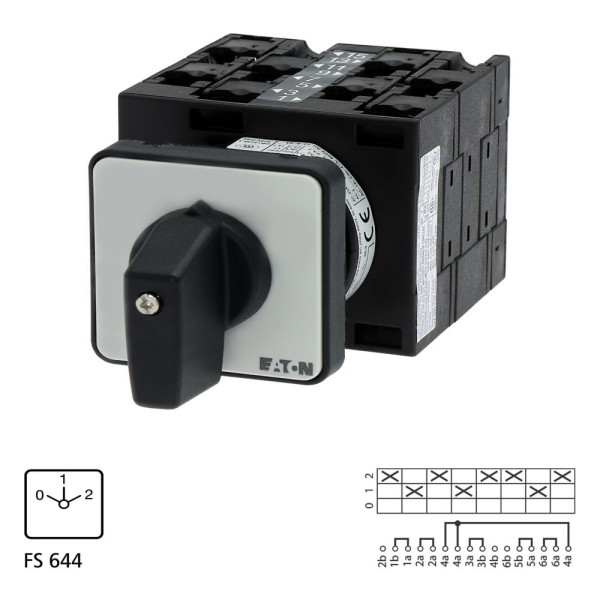 Commut., cont.: 8, 32a, dahlander, 2 vitesses, 0-1-2, 60°, à acc., encastré (T3-4-4/E)
