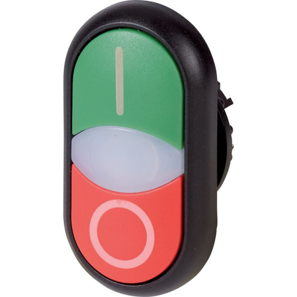 Bouton-poussoir double, voyant lumineux, plat, vert, blanc, bouton d'arrêt rouge (M22S-DDLM-GR-X1/X0) - Eaton - 284831