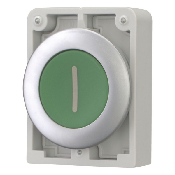 Bouton poussoir, 30mm, flush, à accroch vert, avec inscription  (M30C-FDR-G-X1) - Eaton - 182931