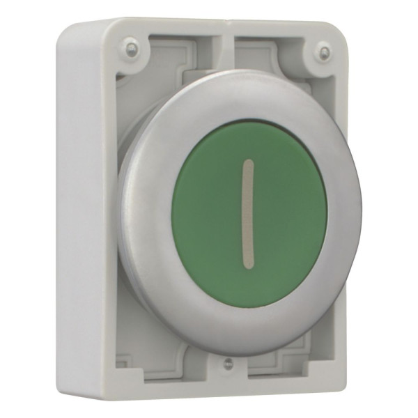Bouton poussoir, 30mm, flush, à accroch vert, avec inscription  (M30C-FDR-G-X1) - Eaton - 182931