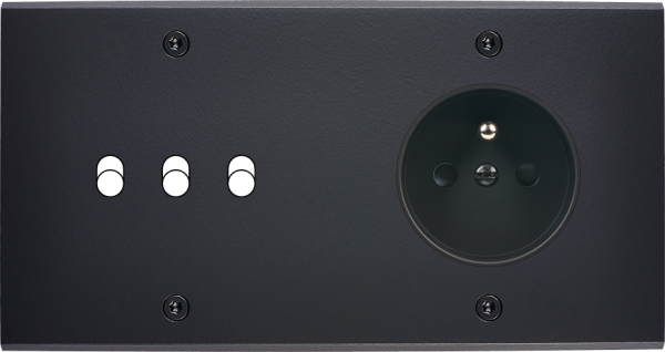 Façade confidence laiton noir mat double horizontale 3 basculeurs prise de courant 2p+t à vis - Modelec - 215408