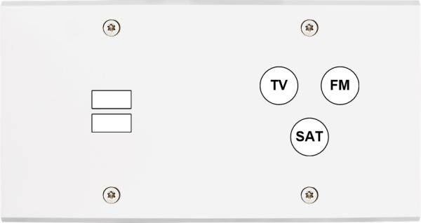 Façade confidence laiton blanc mat double horizontale ouverture pour chargeur double usb 1 tv-fm-sat à vis - Modelec - 258413