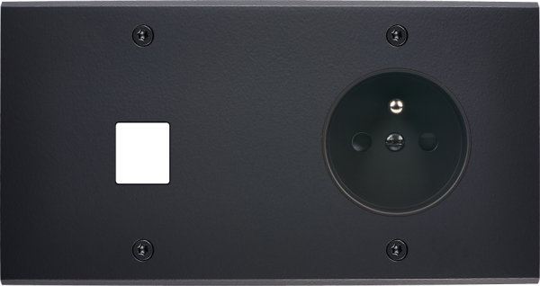 Façade confidence laiton noir mat double horizontale 1 média prise de courant 2p+t à vis - Modelec - 276408