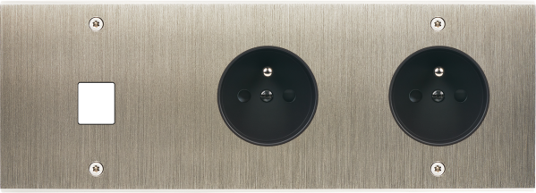 Façade confidence laiton acier brossé triple horizontale 1 média prise de courant 2p+t prise de courant 2p+t à vis - Modelec - 301412